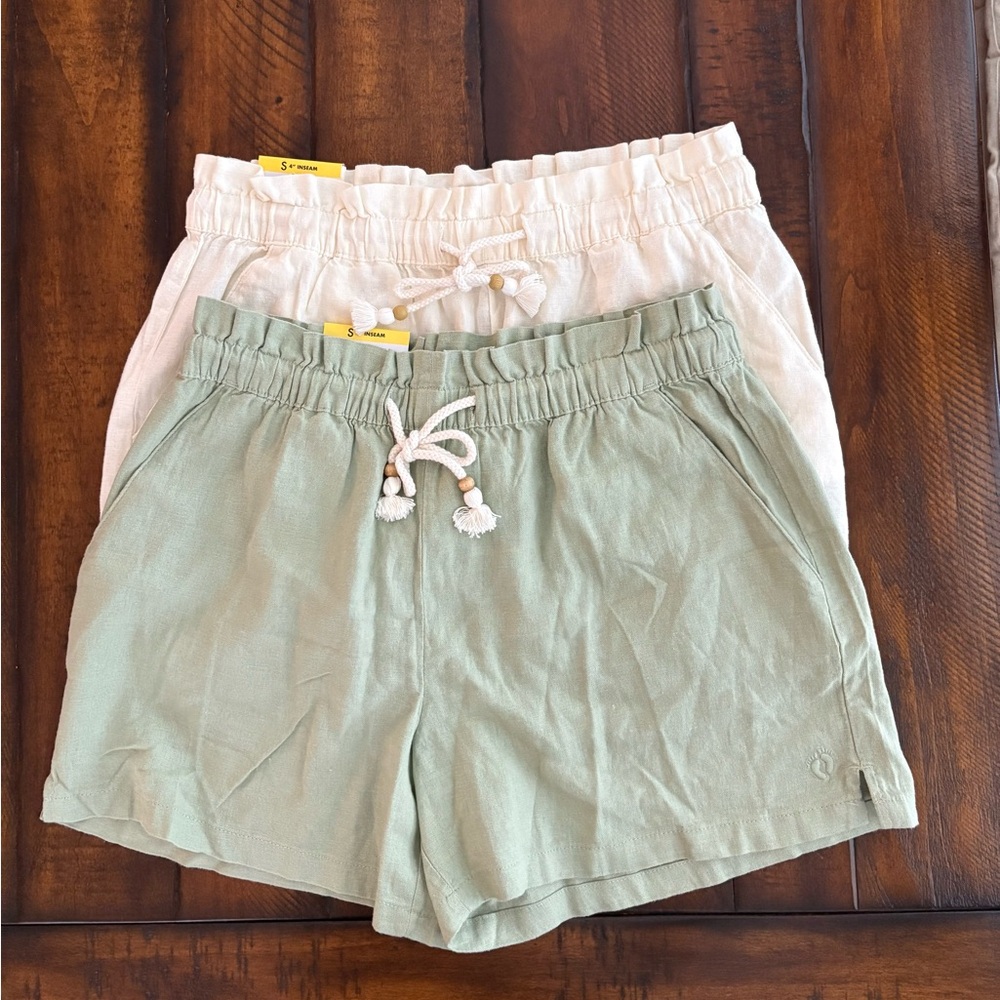 Hang Ten Green and Cream Linen Shorts, NWT, size S